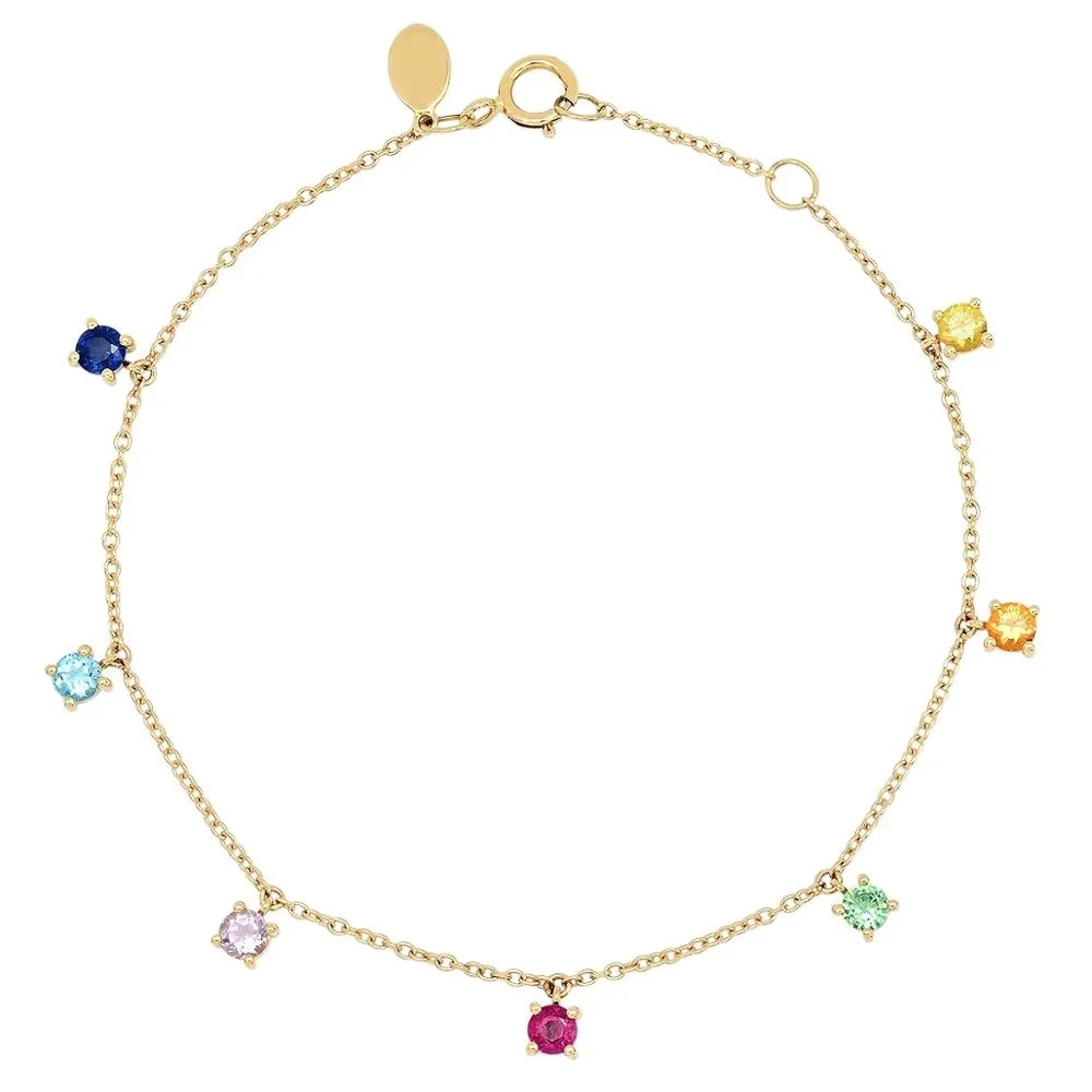 Fashion Silver 925 Rainbow CZ Dangling Charm Bracelet Jewelry Women Bohemian