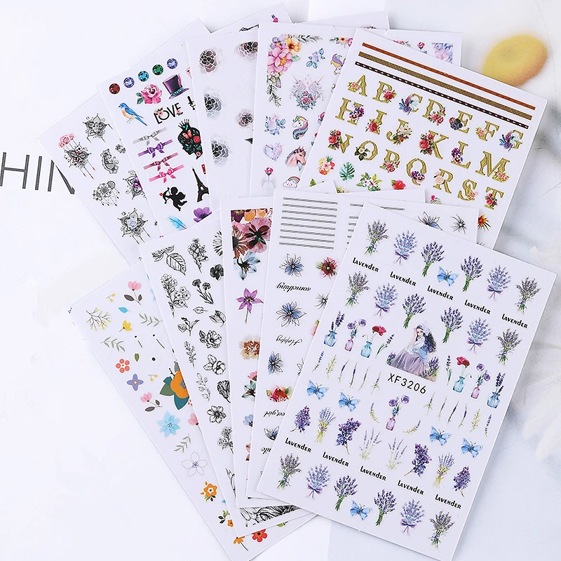 Salon  3D Nail Sticker Summer Flower Flamingo Design Stickers for Nails Adhesive DIY Manicure Slider Nail Sliders