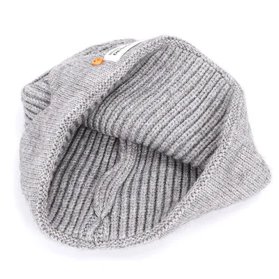 Wholesale fashion knitted grey wool warm beanie winter hat for men fabric label knitted wool hat