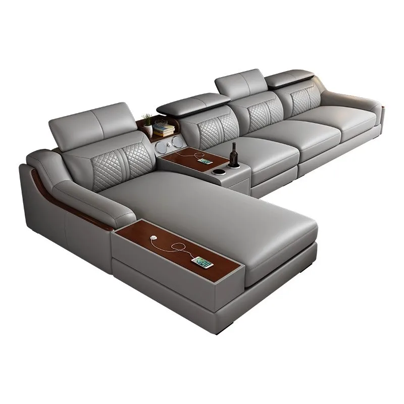 High Quality Italian Leather Sofa Set Multi-Functional Modern L-Shaped with Simple Design for Living Room Sofa