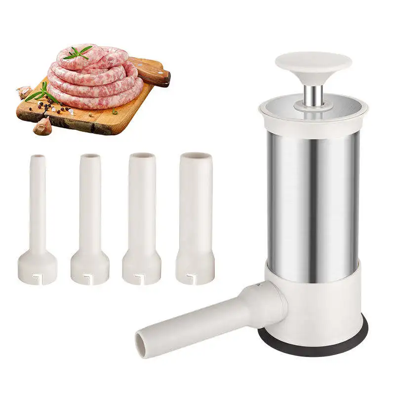 Manual Sausage Maker Household Sausage Stuffers Tool Fast Sausage Filling with 4 Stuffing Tubes