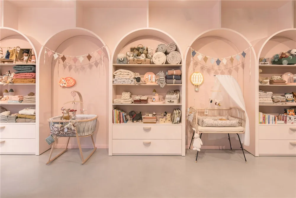 Customized Kids Shop Interior Design Baby Clothes Store Furniture Trendy Wooden Clothing Display Rack
