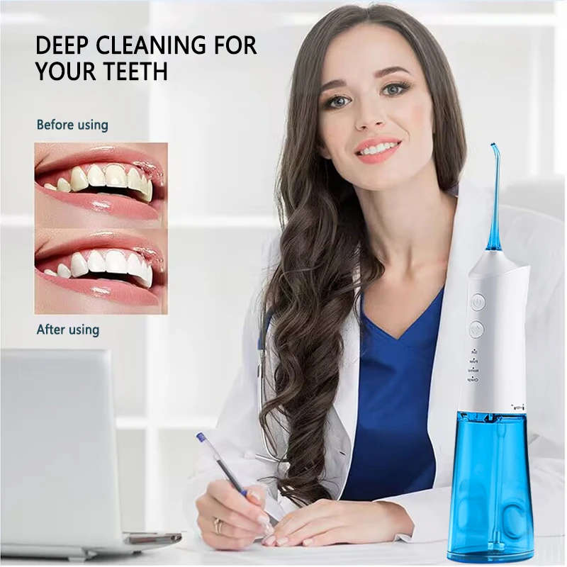 Cordless Water Flosser Intelligent Dental Oral Irrigator 3 Modes 2 Jet Tips IPX7 Waterproof Portable and Rechargeable Powerful