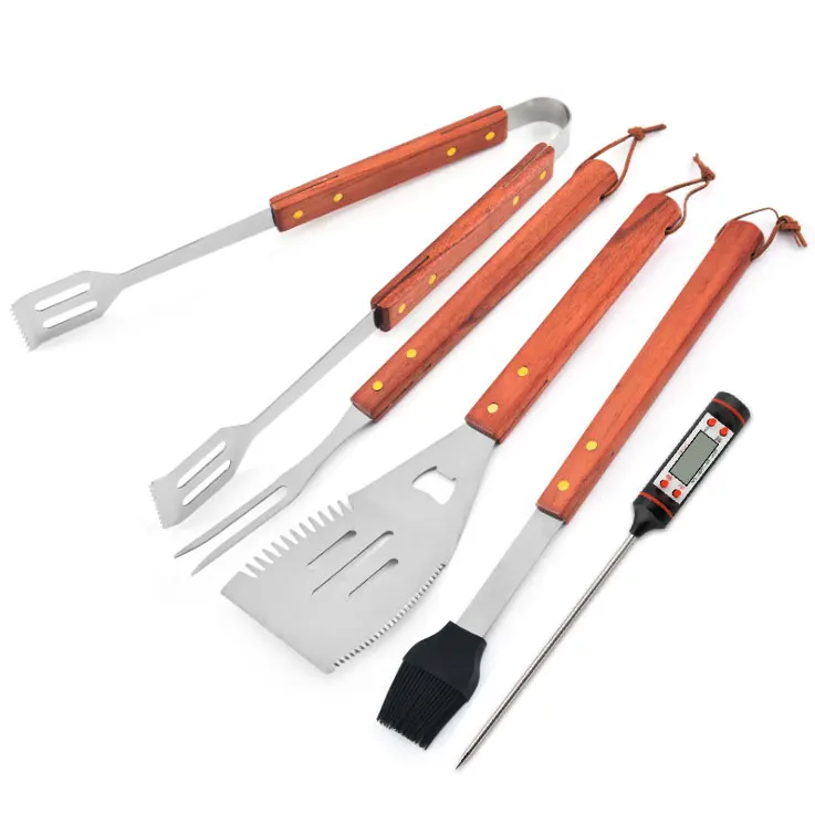 5 pieces BBQ Stainless Steel bbq tool set accessory  handle