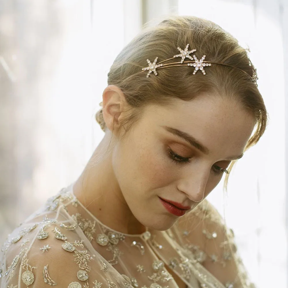 XUNBEI Fashion Gold Sliver Color Metal Star Hairband for Women Wedding Hair Accessories Tiara Elegant Girls Headband
