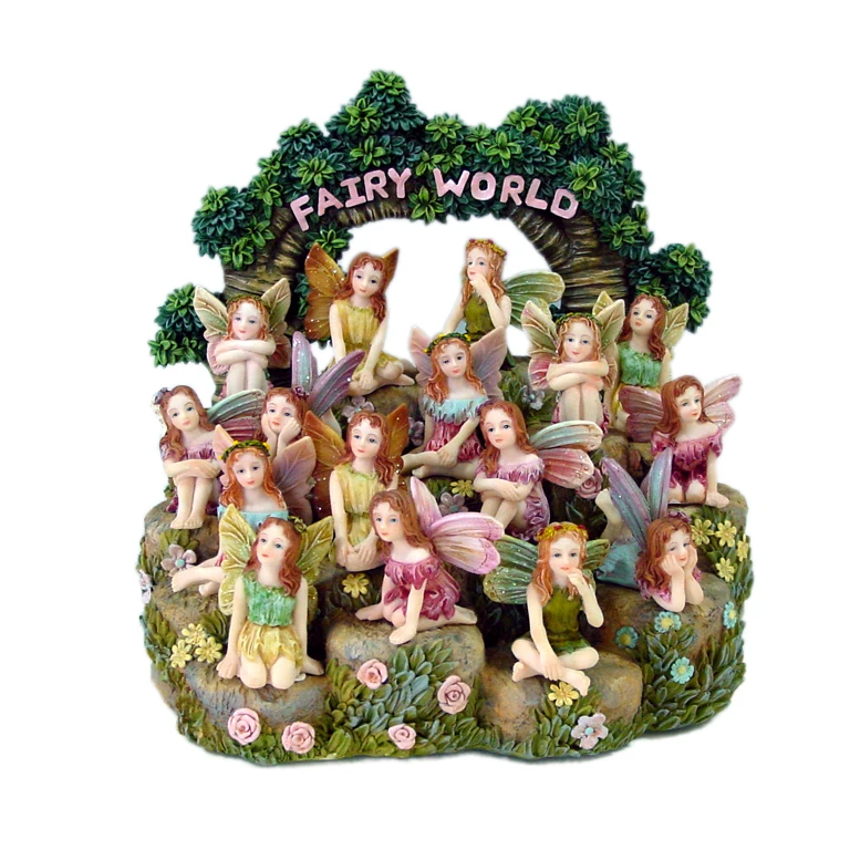 Hand Painted Resin Crafts Arts Miniature Fairy World Garden Figurines with Accessories Plants Outdoor Decorative Sculpture Kits