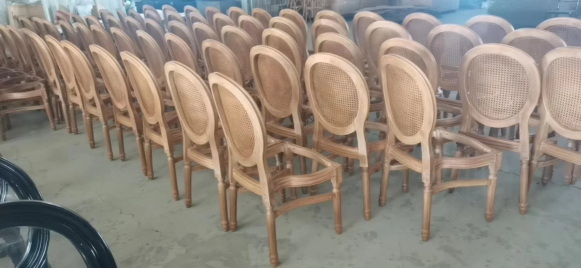 Plastic KD Stackable Cane Wicker Rattan Round Back Wedding Event Dining Ghost Chair