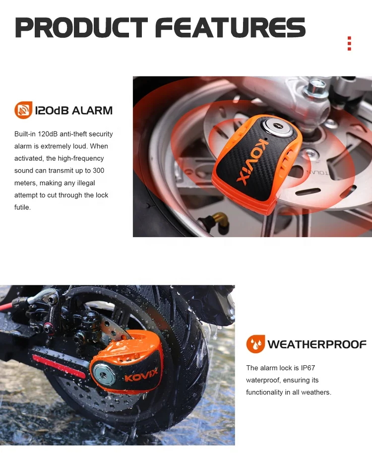 Outdoor Durable Mini Alarm Lock 120dB Anti-theft Motorcycle Electric Scooter Accessories Anti Theft Disc Brake Lock