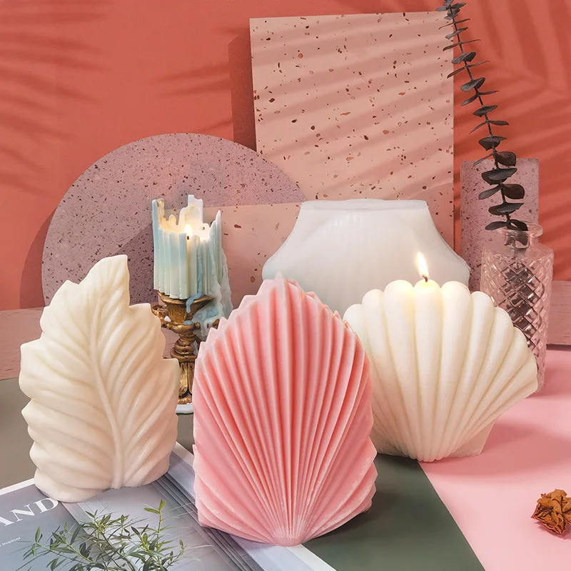 AROMA HOME Wholesale 3D Durable Big Silicone Sea Shell Shape Mold Aromatherapy Scallop Carved Flabellum Soy Wax Scent Candle