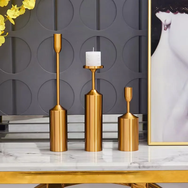 Modern Luxury Iron Metal Candle Holders Wedding  Gold Pillar Candle Holder Set Home Party Candles Decorative Candlestick