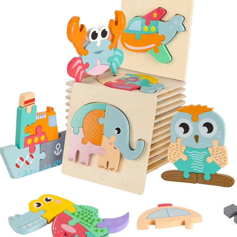 
3d Wooden Jigsaw Puzzle Toys Cartoon Wholesale Customized Kids Self Assemble Educational Toys 