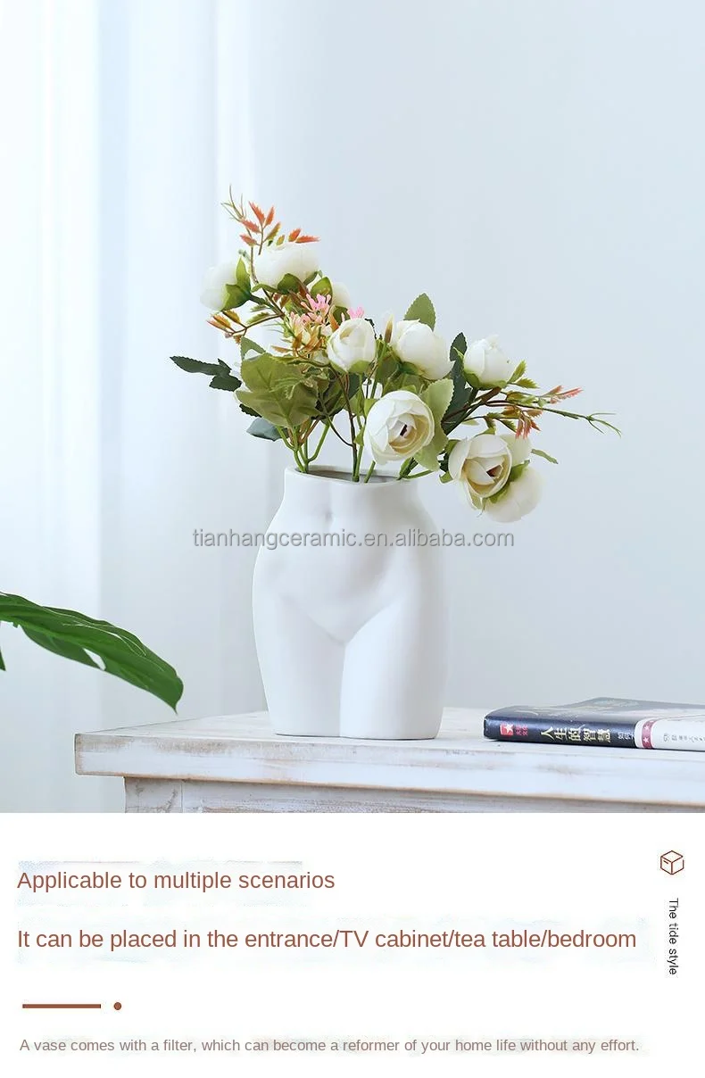 Nordic Minimalist White Matte Handmade body ceramic vase for home decor porcelain flower vase living room Table ornaments gift.jpg