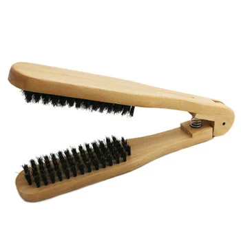 Hair salon Bamboo clamp double brush V comb lice Straightening Tool