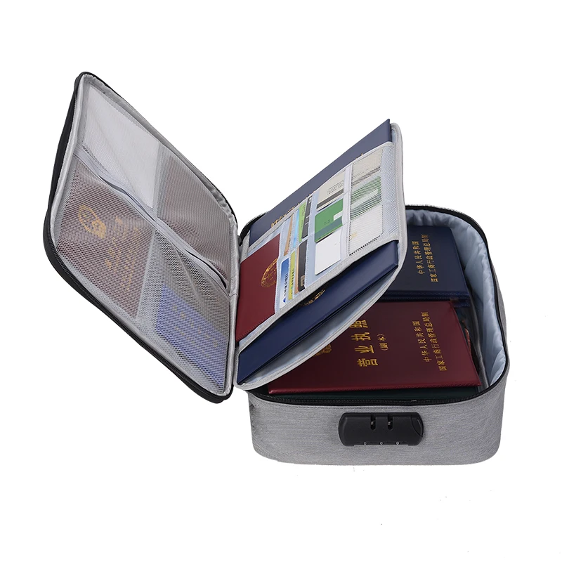 2 layers file passport bag for travelling waterproof storage bag big capacity documents case with lock
