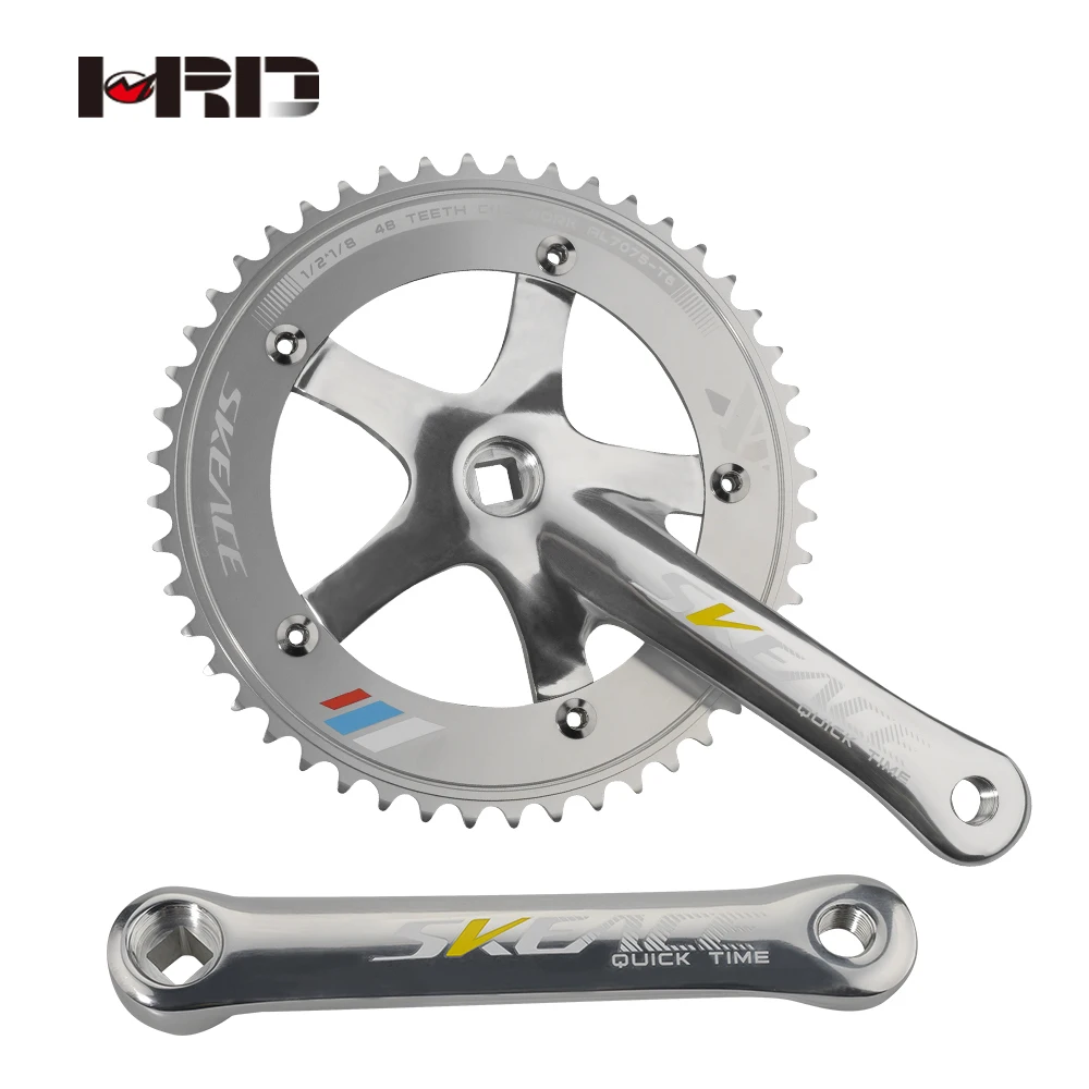 Factory Wholesale Price Fixed Gear Racing Track Bike Parts 2024 New 165 Crank Crankset 48T Black / Silver Bicycle Cranksets