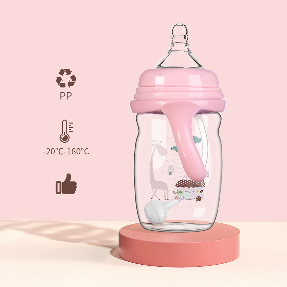 Wholesale BPA Free Plastic Nursing Bottle Handle PP Food Grade Silicone Baby Bottle