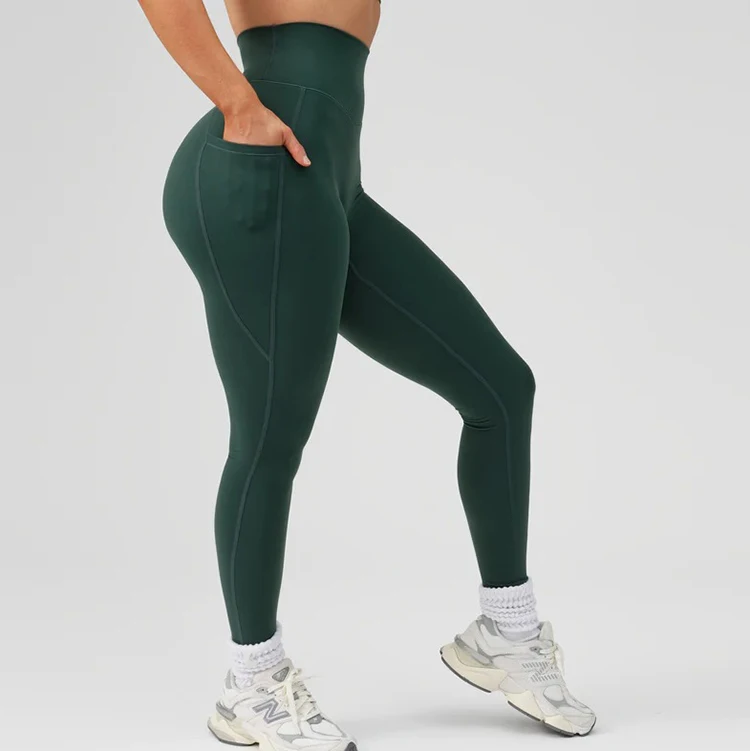 Custom Sports Yoga Pants  High Waist Stretch Scrunch Butt Lift V Back Leggings With Pockets Workout Gym Yoga Leggings For Women