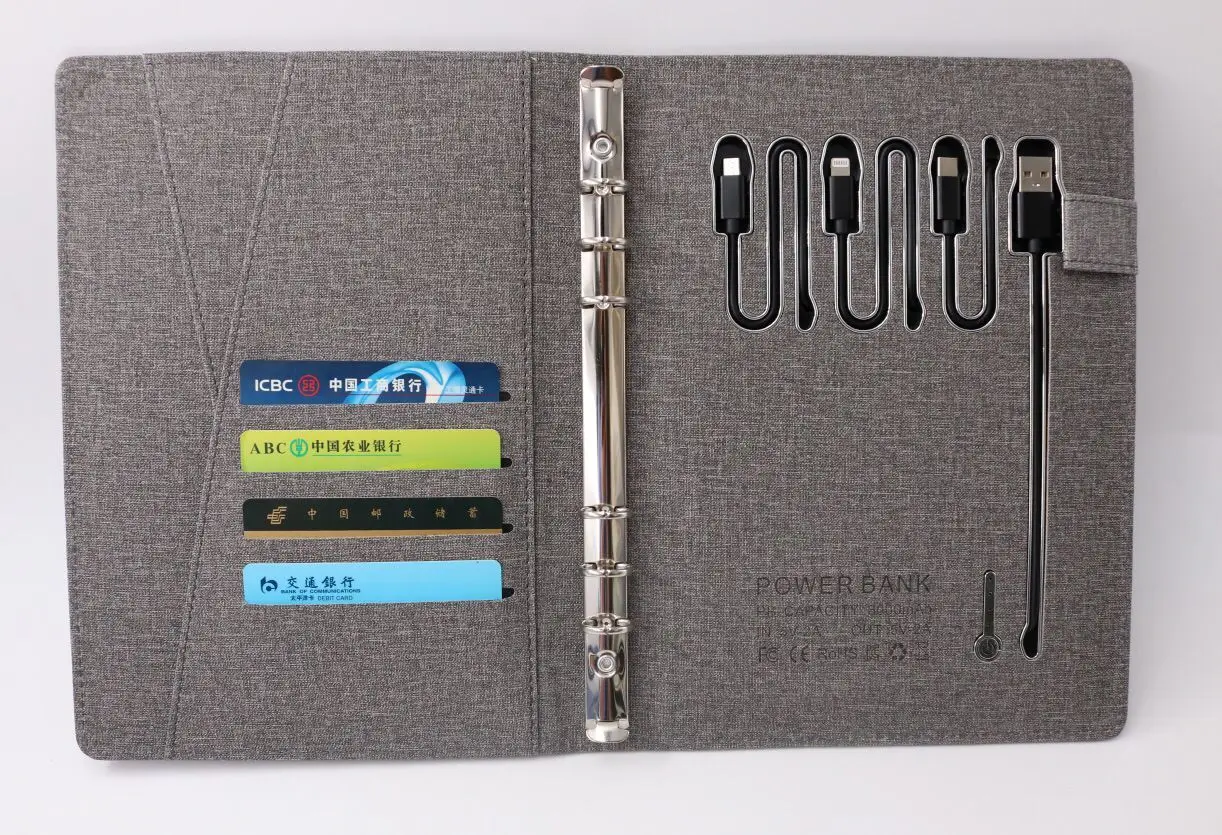 Custom business 8000MA power bank notebook 2022 diary planer 8G USB Wireless charging notepad and pen gift set