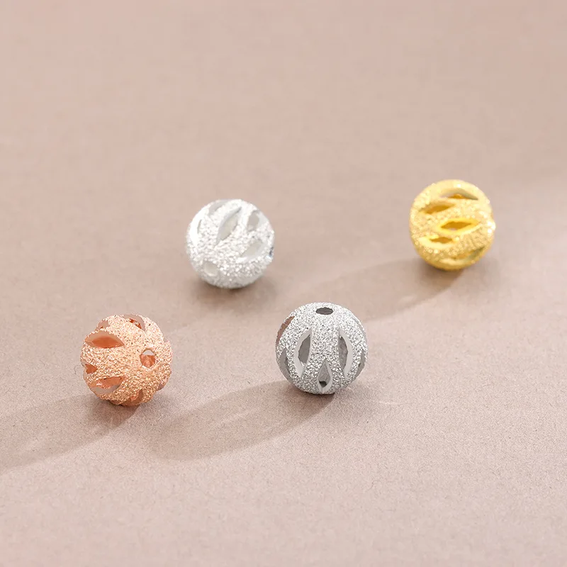 8MM S925 Sterling Silver Frosted Hollow Leaves Shiny Loose Beads DIY Wearing Rope DIY Beaded Bracelet For Jewelry Making