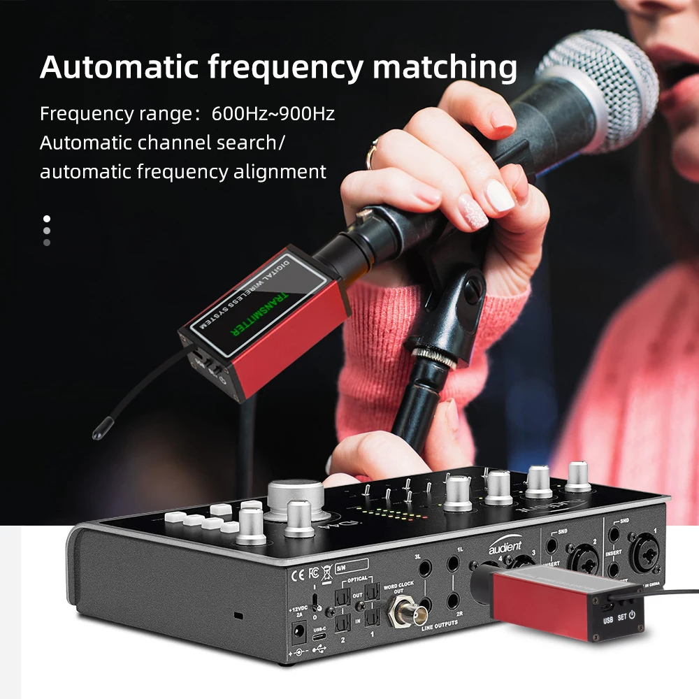Professional wired to wireless conversion with XLR transmitter and receiver UHF wireless system supports simultaneous use of mul
