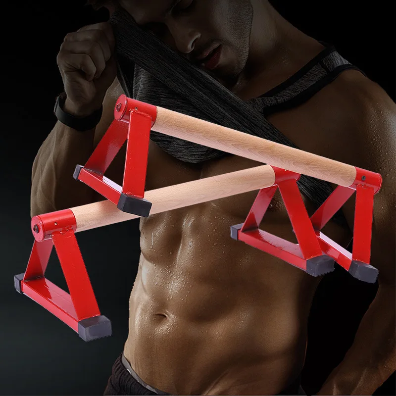 Iron Triangle Push-up Stand Beech Wood Handstand Small Parallel Bars Fitness Equipment Wooden Handle Stand
