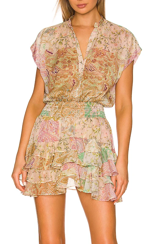 OEM custom Summer Hot Sale Chiffon ruffled skirt sleeveless V Neck Retro smocked waist Flounce Layers Women Mini Casual Dress