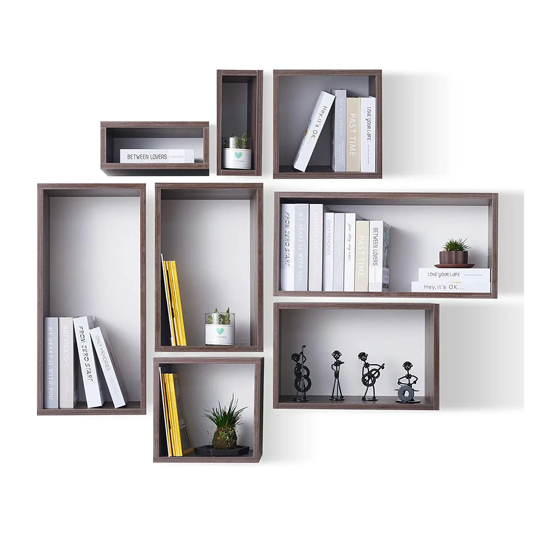 Antique Wooden Home Furniture Book Shelves Rustic Wood Floating Cube Shelves for Wall Set of for Living Room