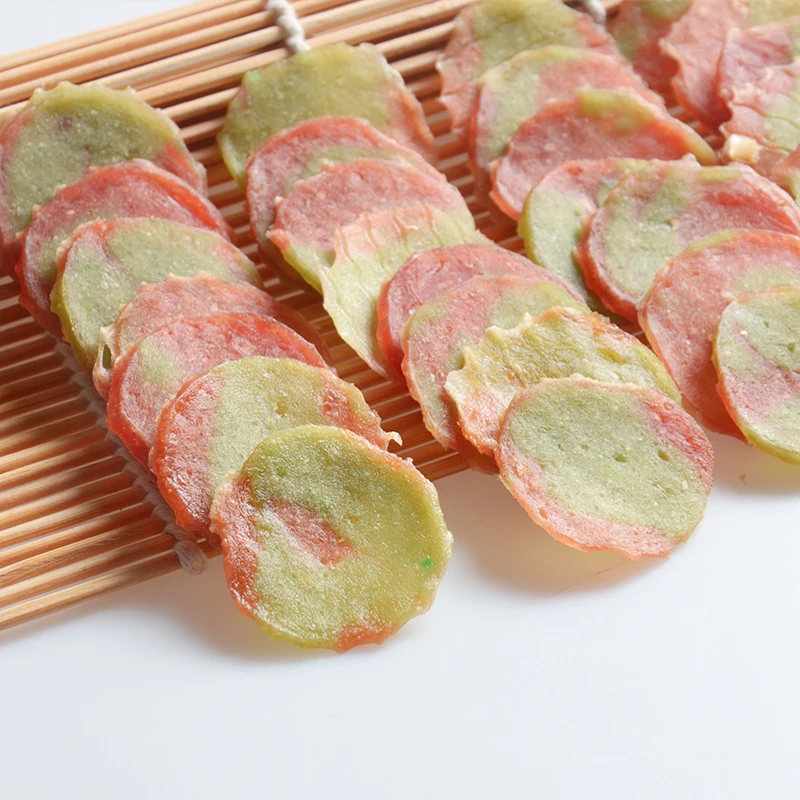 Бесплатные образцы двойные круглые ломтики утки и брокколи Угощение для кошек брендовые угощения