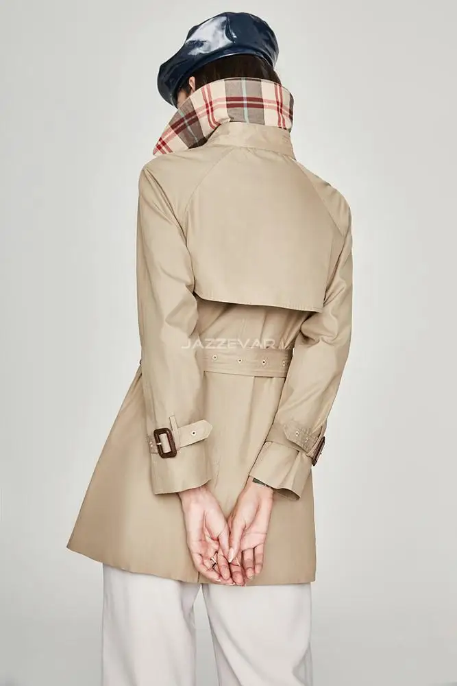 
Women Office Swear Long Sleeves Double Breasted Fitting Short Windbreaker Jacket 
