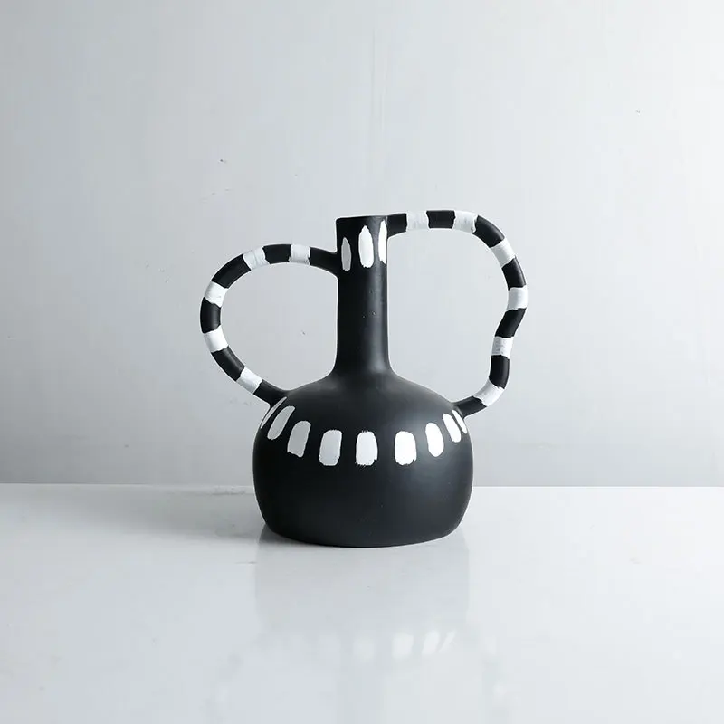 Interior Accessories Black And White Polka Dot Flower Vase Home Hallway Dried Flower Arrangement Decoration Resin Vase