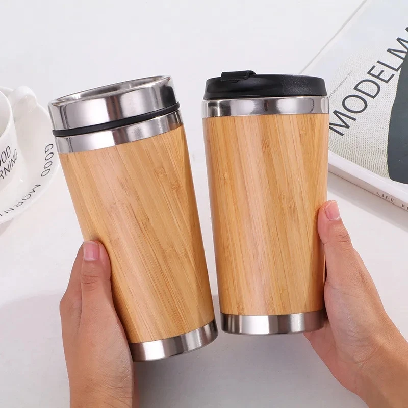 Tea infuser bamboo bottle water natural flask insulate vacuum stainless steel bamboo water bottle with different lid