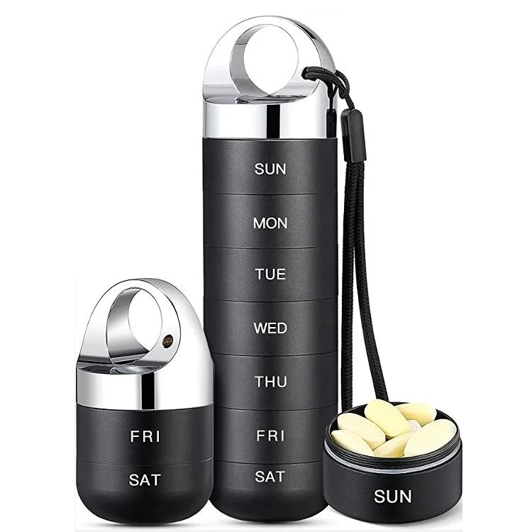 Weekly Pill Organizer, Stackable Aluminum Alloy BPA Free Travel Hiking 7 Days Pill Box Waterproof