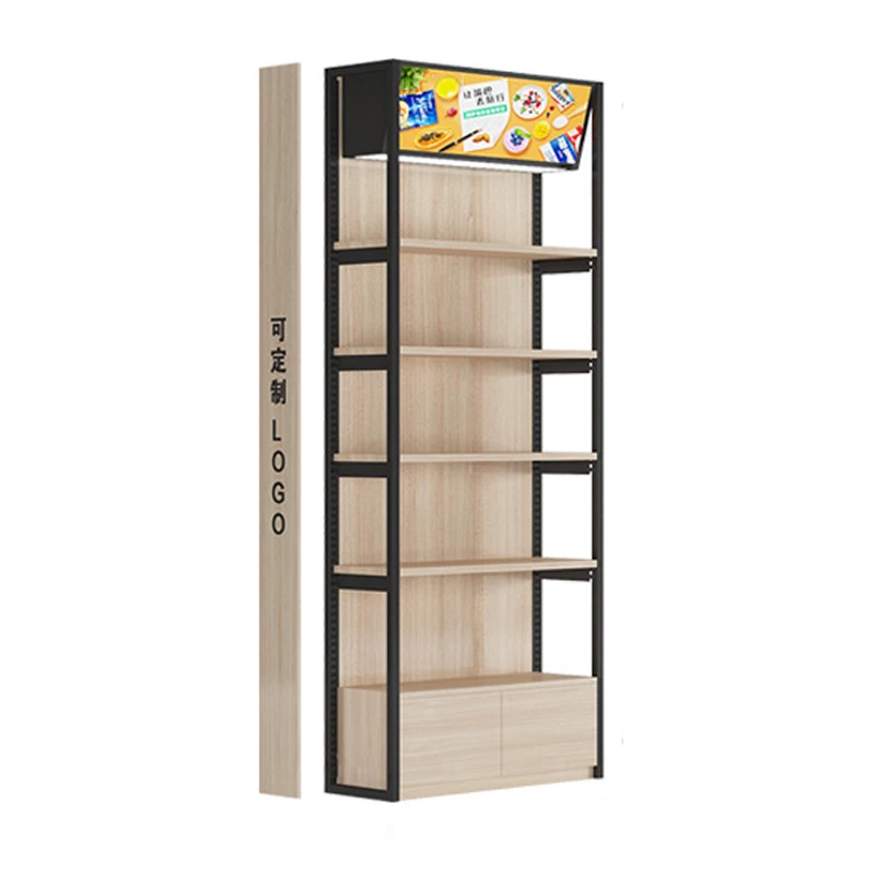 Meicheng Functional Supermarket Shelf Shop Wood Gondola Shelving For Clothes And Bag Display With Cabinet