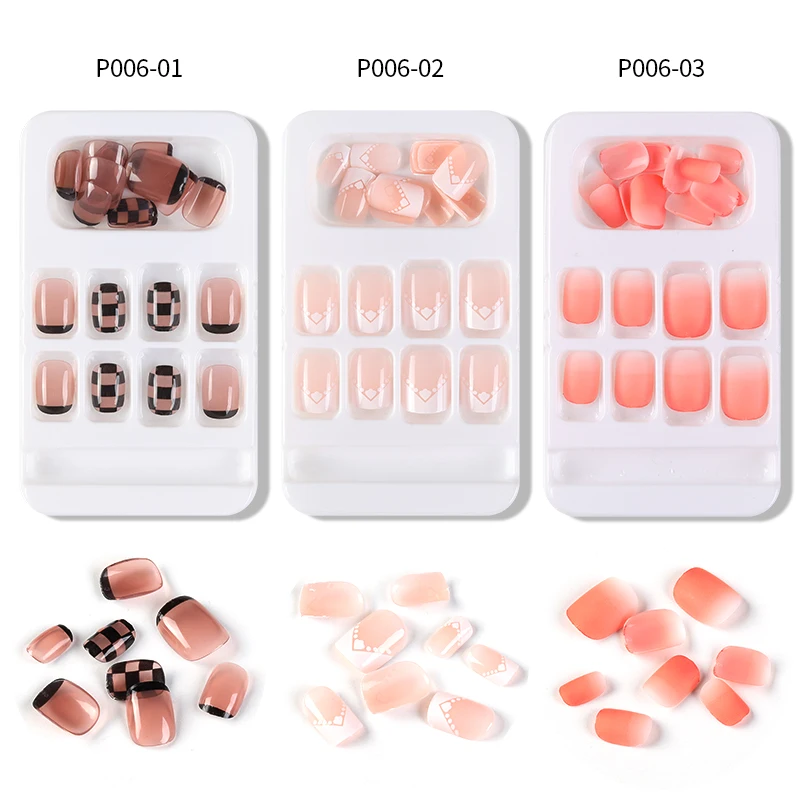 Eco Friendly Private Label 24pcs Stick Acrylic Gel False Nail Forms Set Press On Nails Reusable Artificial False Nails