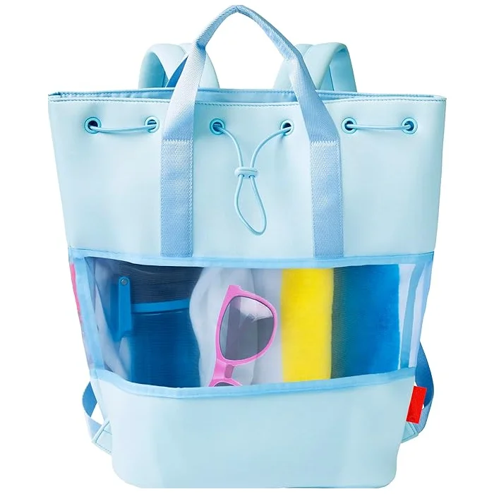 Custom Brand Logo Waterproof Beach Tote Bags for Women Vacation Ladies Essentials Gym Mesh Backpack