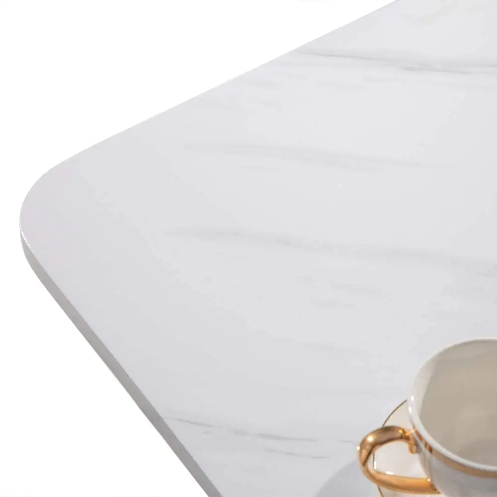Nordic white home classic kitchen restaurant coffee tables rectangular top steel frame marble dining table and chair