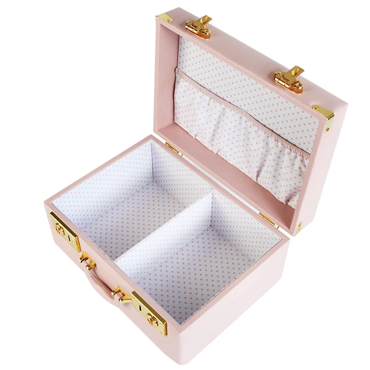 Pink vintage travel leather box  multifunctional pu leather cute box  with fabric storage insert
