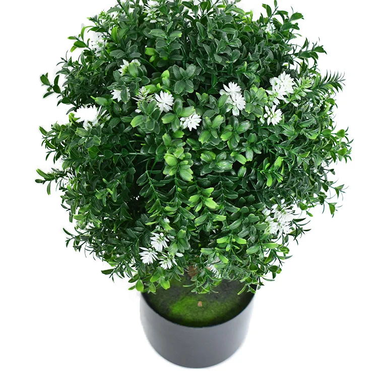60CM Factory Artificial topiary boxwood ball tree with white flowers for decoration MY1774