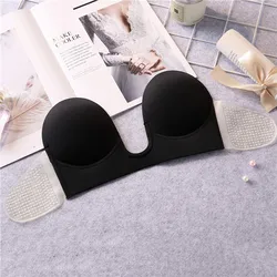 Hot Women Seamless Silicone Push Up One Piece U Shape Bralette Backless Wire Free Strapless Invisible Bra