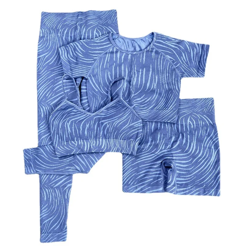 G2225 Women Seamless Quick Dry Sexy Zebra Print 4 Pieces Yoga Set Fitness Gym Set Active Wear