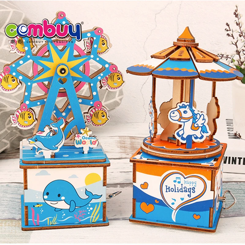 Ferris wheel wind up toys kids play 3d diy wooden music box