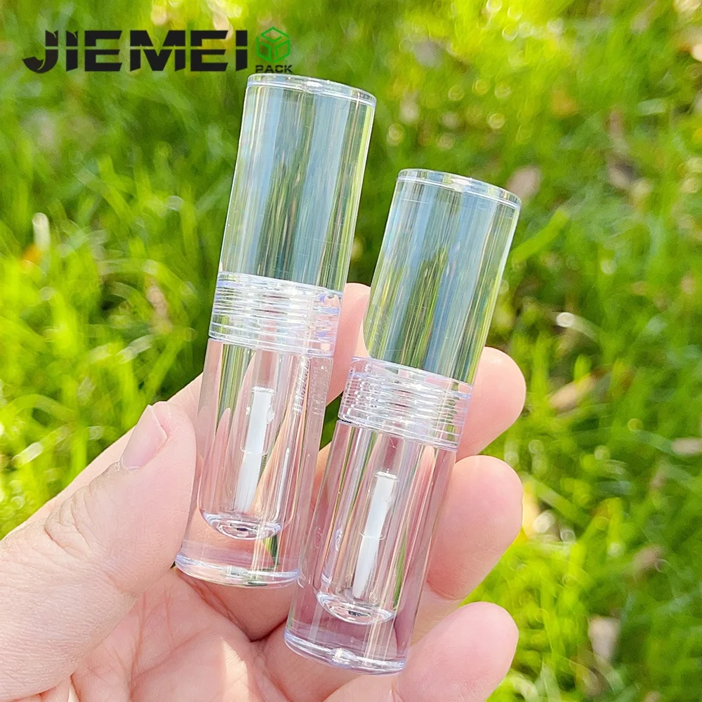 JIE MEI Stock High Quality 2ML Clear PET Lip Tint Wand Tube Wholesale Makeup Lip Gloss Bottle Lip Glaze Container With Brush