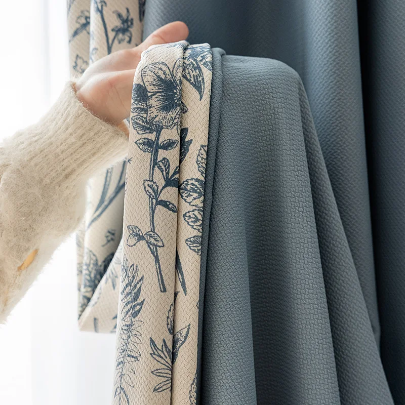 French style light luxury minimalist printed full blackout bedroom curtains