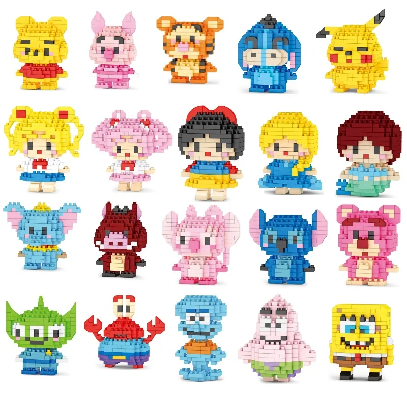 DIY Cartoon Magic Mini Blocks Anime Figures Stitch Micro Bricks Mickey Minnie Building Toy Kids Gifts Girls Present Christmas
