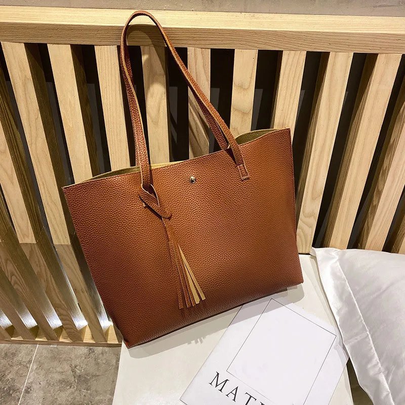 Женская Сумка-тоут из мягкой искусственной кожи с кисточками