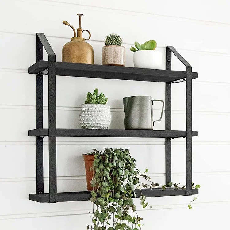 Modern Rustic Rectangular Iron Wall Shelves Home Book and Magazine Rack for Dining Bathroom and Office Furniture-for Malls