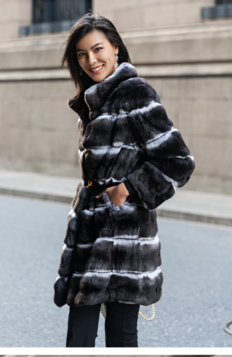 Factory Price Custom Apparel Fur Coat Dying Chinchilla Style Genuine Rabbit Fur Coat For Women