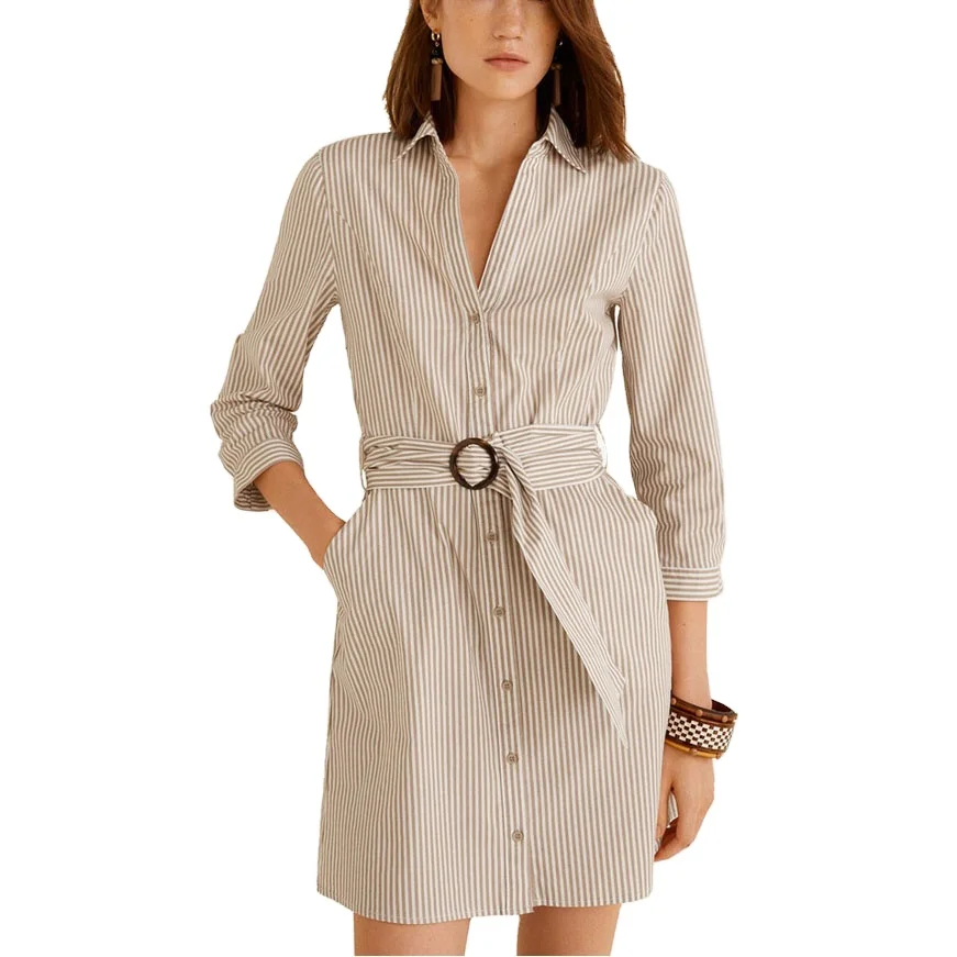 
2021 Fashion Belt Shirt Dress Long Sleeve casual Slim clothes women dress  (62161507973)