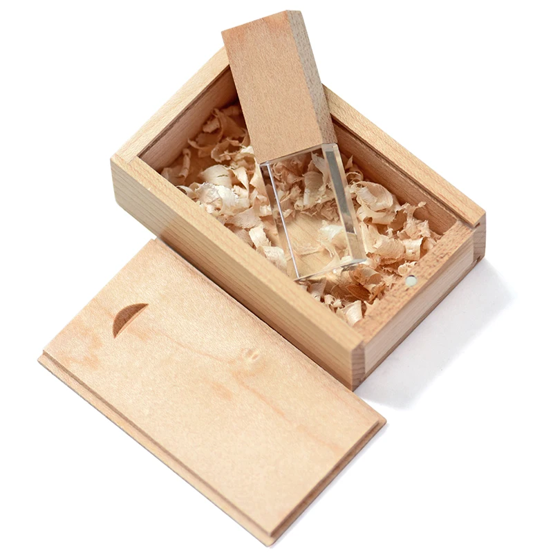 Wooden Crystal Plus Push Pull Box Maple USB Flash Drive 4GB 8GB 16GB 32GB 64GB 128GB USB 2.0 usb flash drive Memory Stick