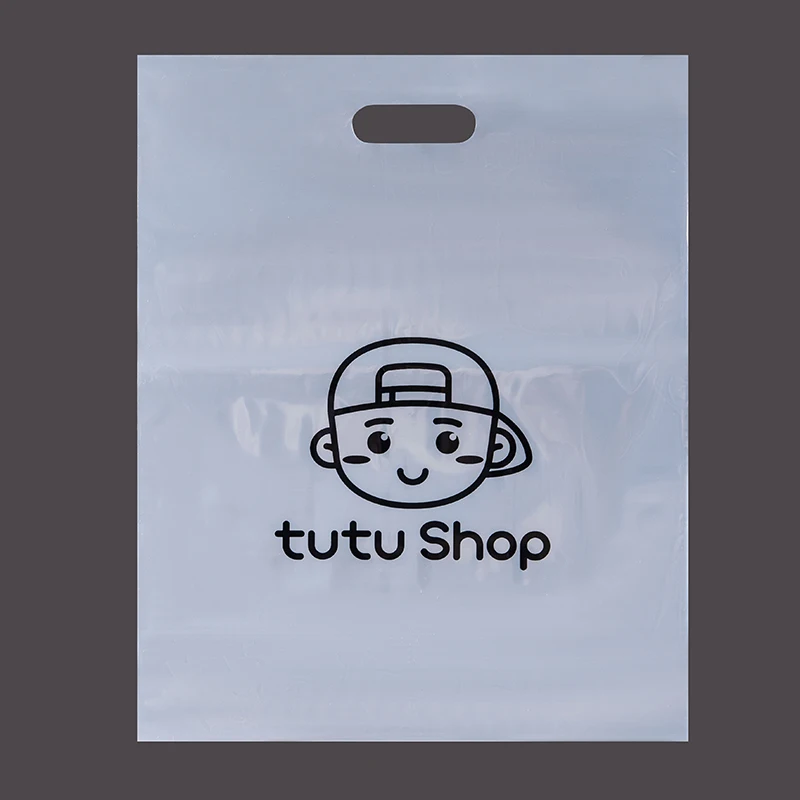 Biodegradable single layer Portable Custom Logo print Transparent  package Shipping Die Cut  Plastic tote carry shopping  Bag